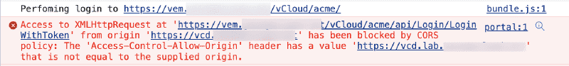 Example of CORS error message