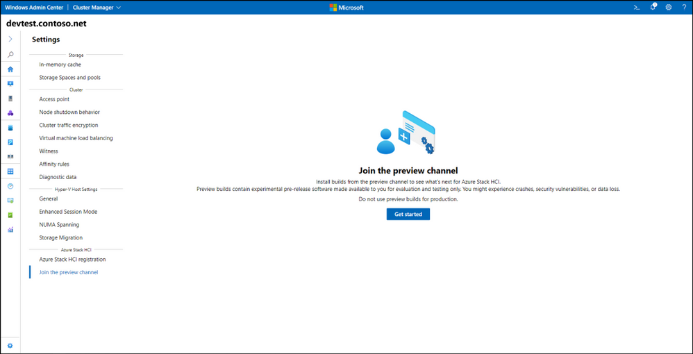 Azure Stack HCI Preview Channel enablement in Windows Admin Center