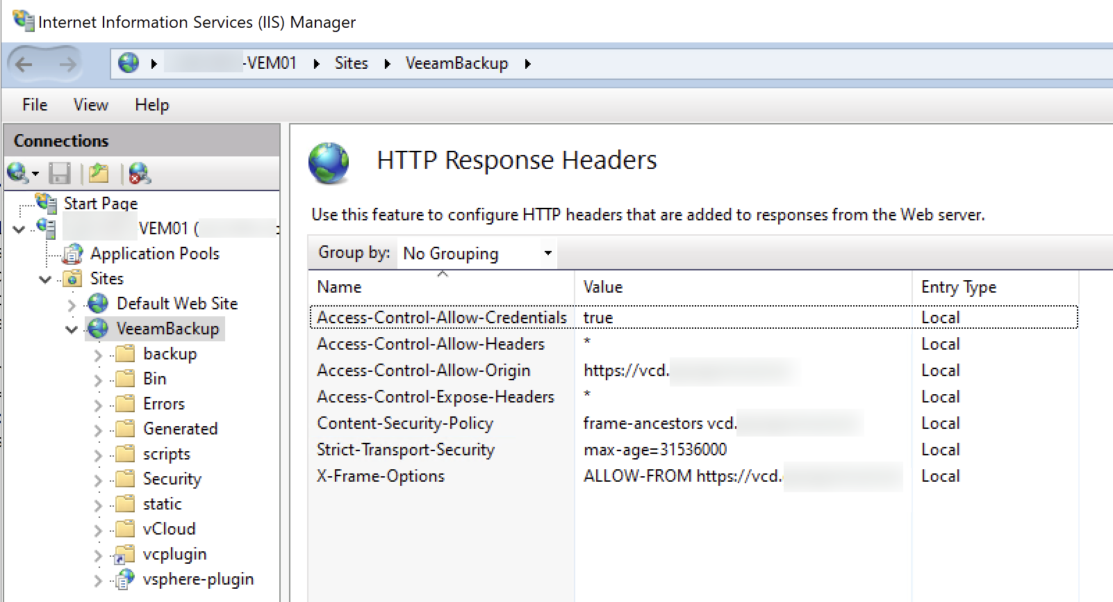 Example of IIS Host Response Headers